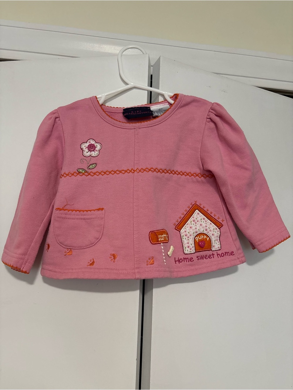 Y2K Kids Headquarters Pink Long-Sleeve Top with Doghouse Embroidery 2T